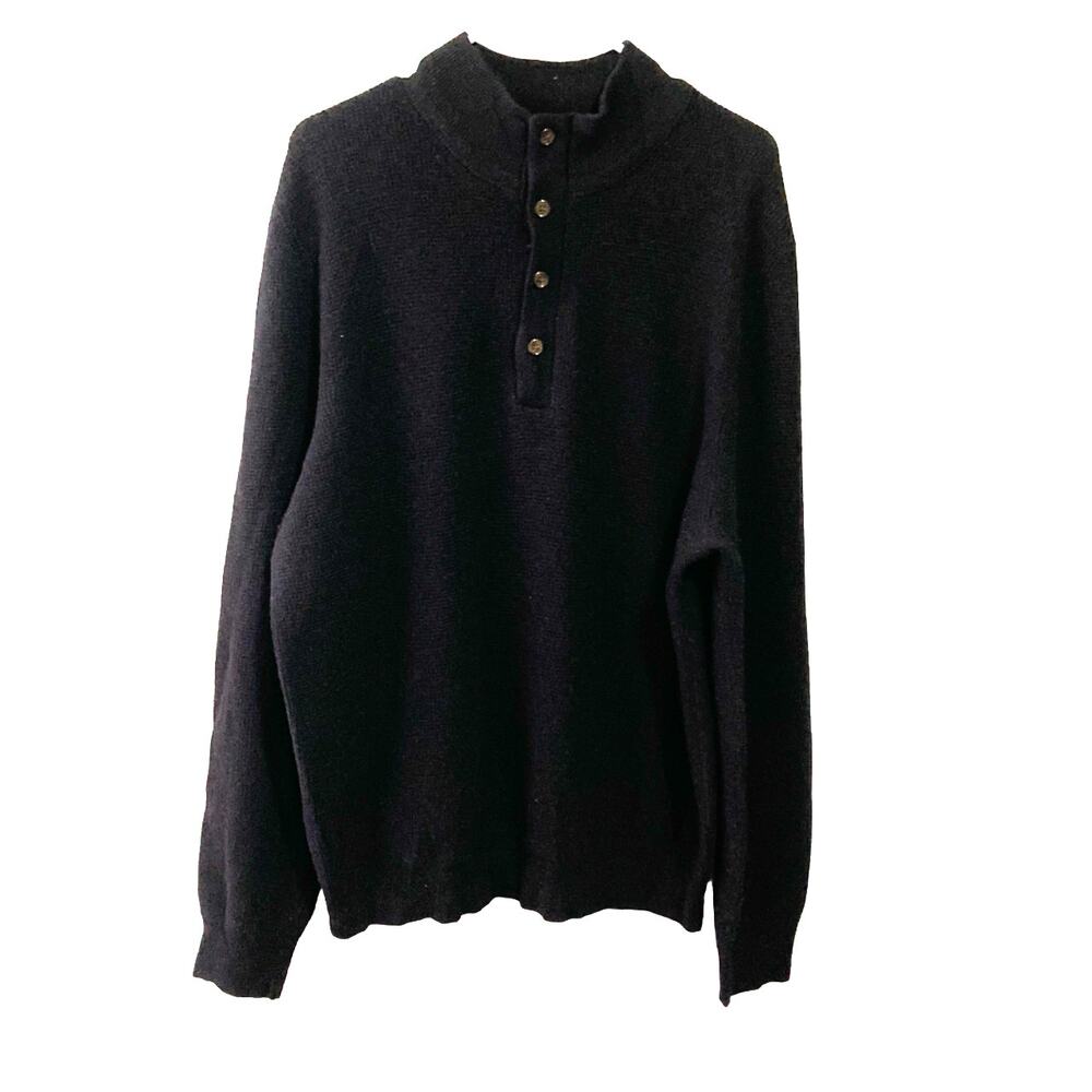 Magaschoni 100% Wool  Men's Black Collared Pullover Sweater  Size XXL